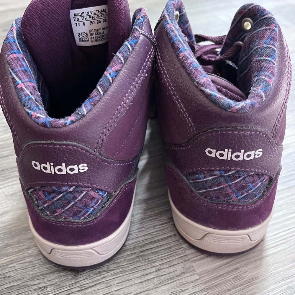 Adidas Neo Raleigh Mid Purple Plaid sneaker womens 7.5 EUC - Picture 7 of 9